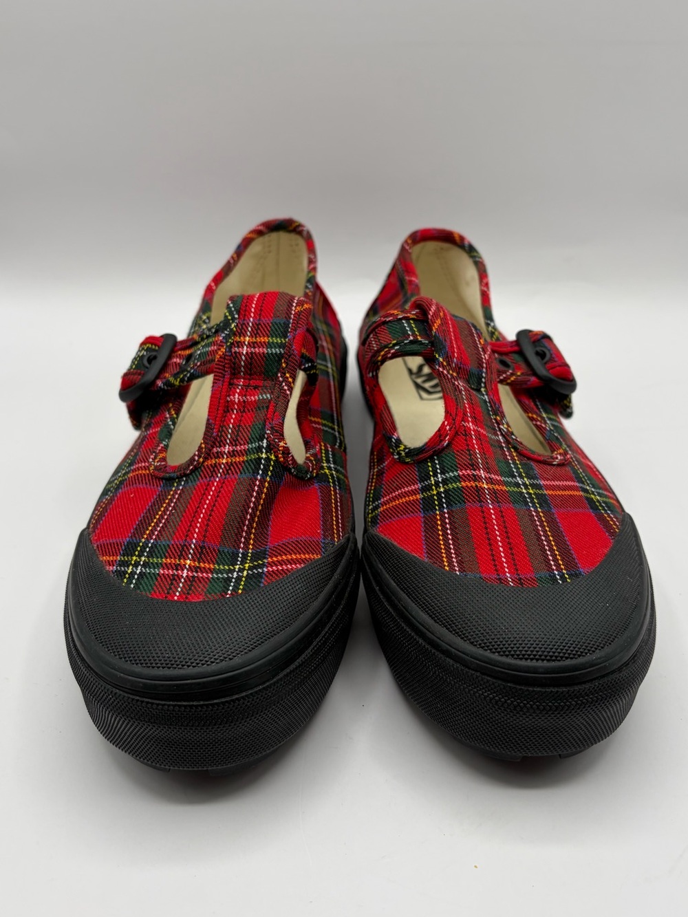Vans Shoes Womens Size 9.5 Red Plaid Canvas Mary Jane Buckle Strap Casual - Picture 2 of 10